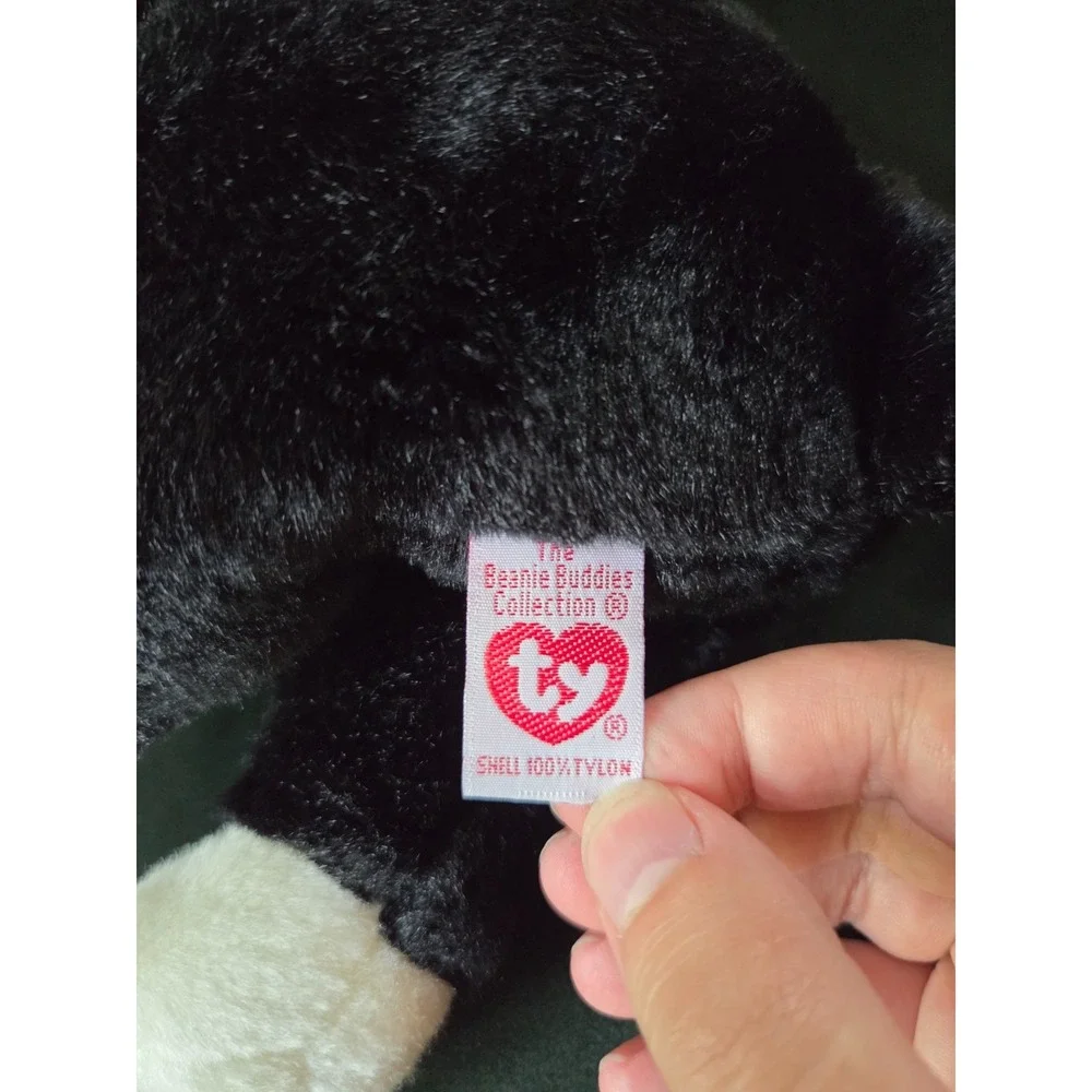 Vintage 1999 TY Beanie Baby Buddy ZIp Black & White Tuxedo Cat Red Bow 16''